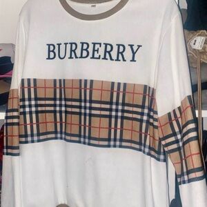 Burberry White and Tan Plaid Knit Top Thermal
